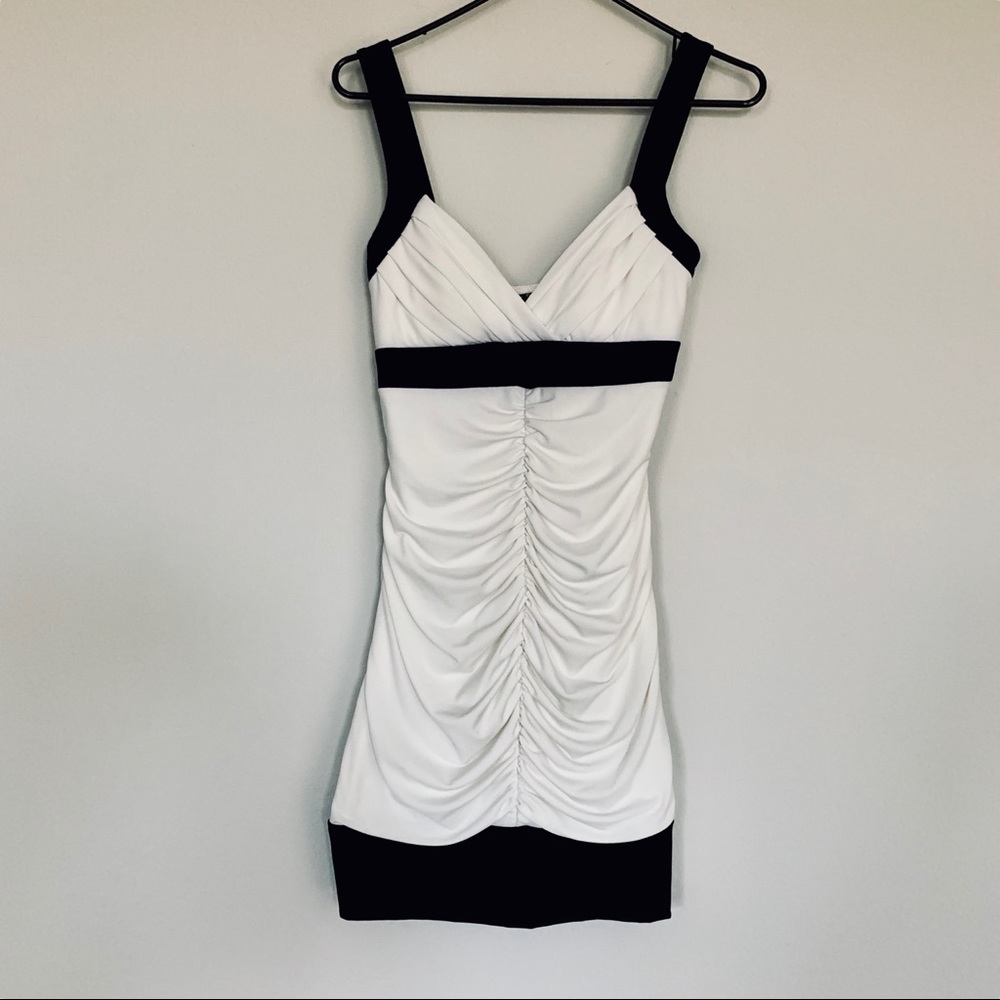 Beautiful Ruched Off White & Black Dress